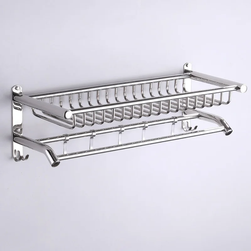 Towel Rack 304 Stainless Steel 2-Layer Storage Rack Bathroom Clothes Rack Bath Drying Towel Bathroom Pendant