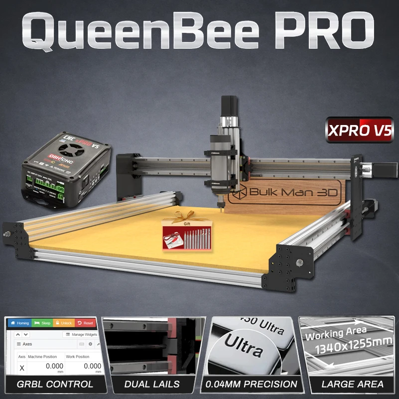 

Фрезерный станок BulkMan3D QueenBee PRO CNC xPRO V5 GRBL с 4 осями и двойными направляющими для точной обработки дерева, металла, акрила – инструмент для DIY-проектов