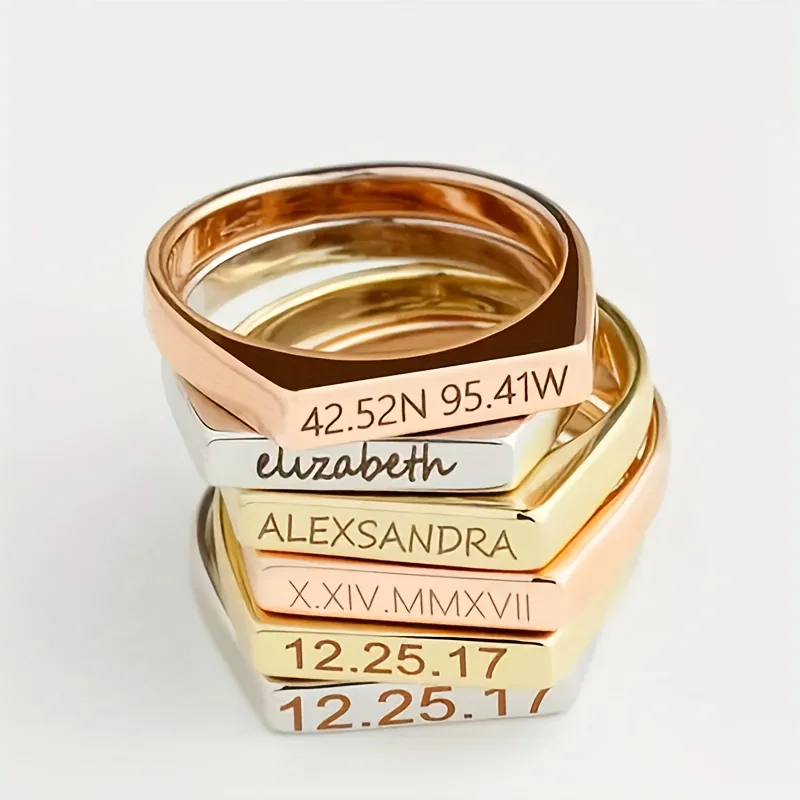 Customized Name Ring for Women Engraved Names & Dates Simple Stackable Ring Exquisite Jewelry Gift for Mom Birthday Gift for Her