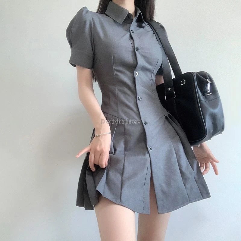 2024 new improved korea style jk uniform dress grey shirt pleated skirt uniform preppy slim retro daily women jk dress set w242