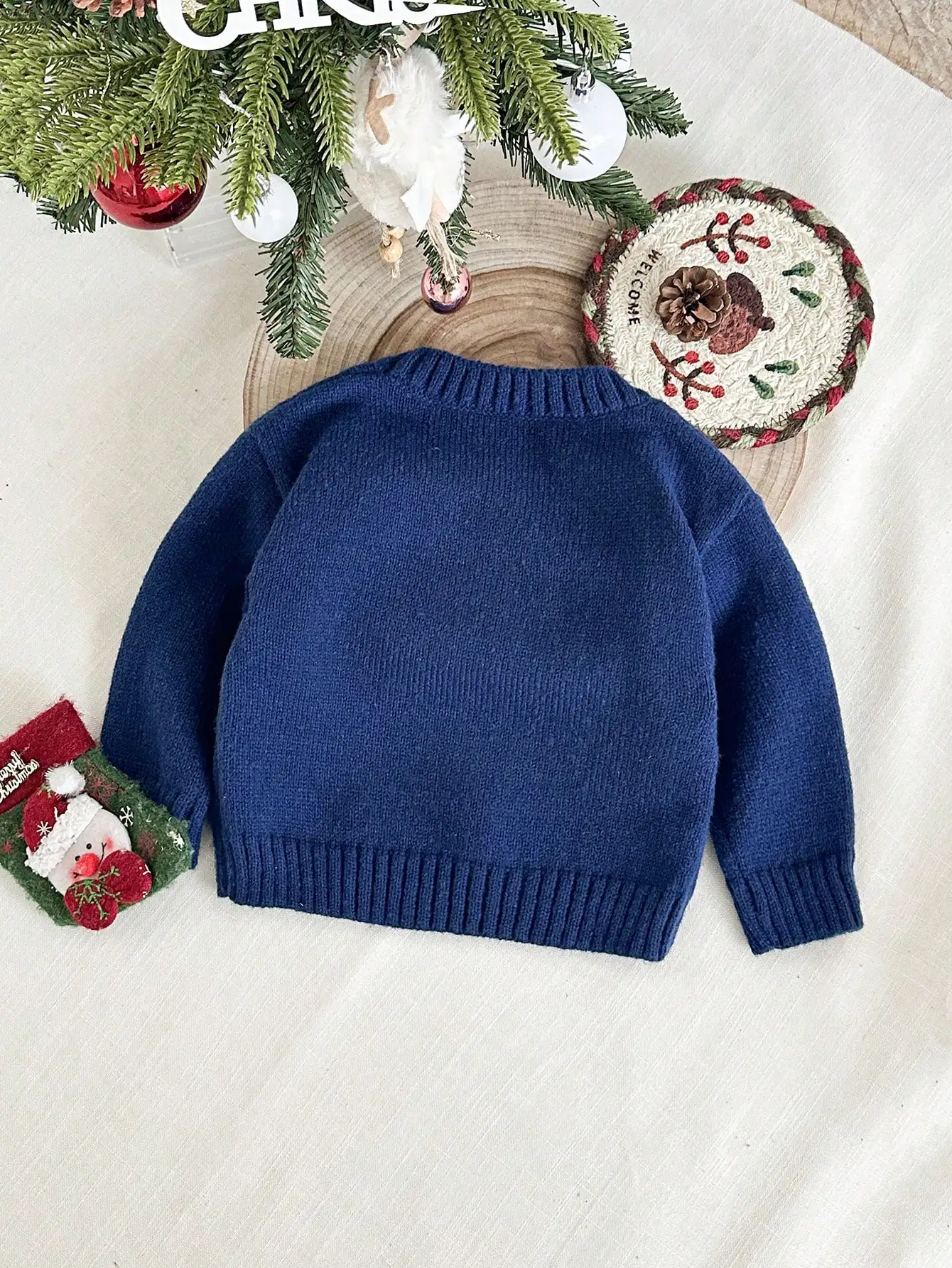 Children's Christmas Sweater Santa Claus Christmas Tree Jacquard Knit Pullover Autumn and Winter Holiday Tops for Little Boys.