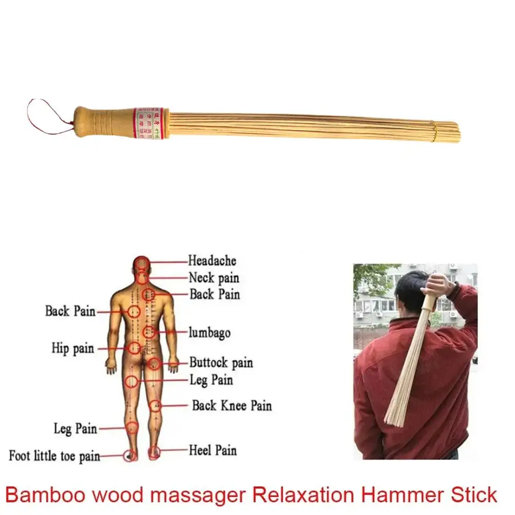 59cm Bamboo Wood Massager Relaxation Hammer Stick Relieve Muscle Handle Fatigue Care Wooden Environmental Tool Healt V5l1