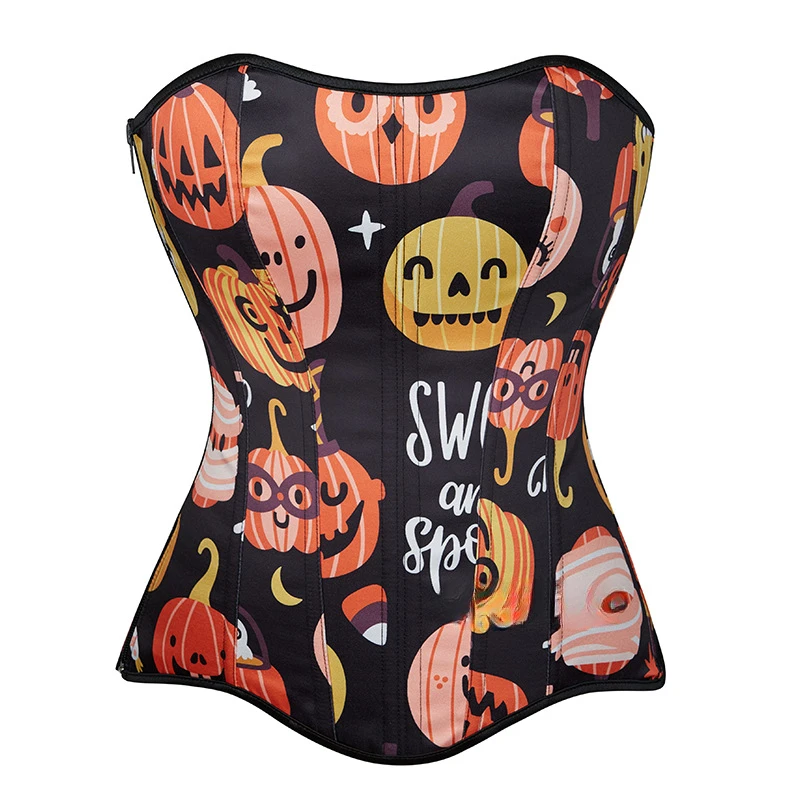 

Фестивальный тематический корсет, бюстье, корректирующее белье, жилет, винтажный топ с косточками, тонкий корсет на молнии, корсеты с тыквенным фонарем, костюм на Хэллоуин