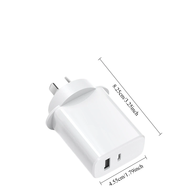 Australian standard 20WPD mobile phone charging head, dual-port USB-A+USB-C fast charging head
