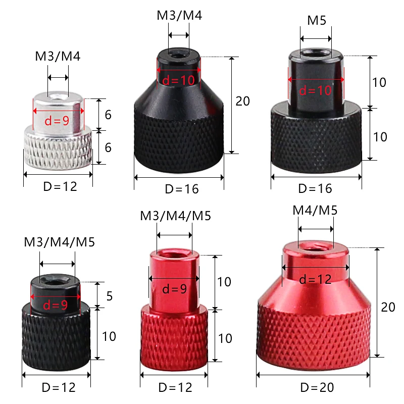 1PCS M2.5 M3 M4 M5 Blind Hole Knurled Thumb Nut Aluminum Step Hand Tighten Nut With Collar Thumb Nut Silver/Black/Red