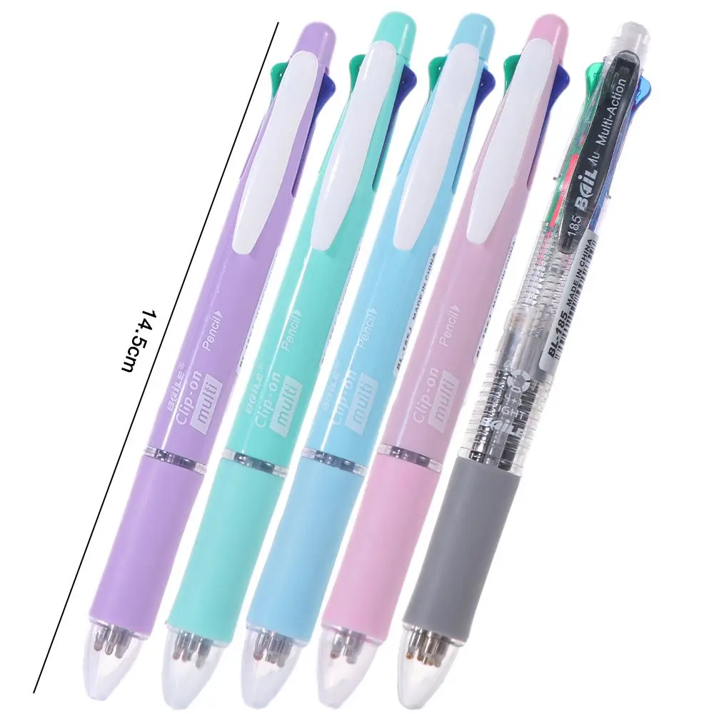 4pcs 4 Colors Ball Pen Multicolor Ballpoint Pens 1 Automatic Pencil 5 in 1 Multicolor Retractable Pen Soft Rubber Grip