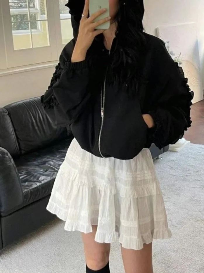 Weißer Sonnenschutz-Or-Mantel für Damen, erschwinglicher Rüschenkragen, Spleiß-Windjacke, Kapuzenoberteil, Anti-UV-Kleidung, Sommer 2025,