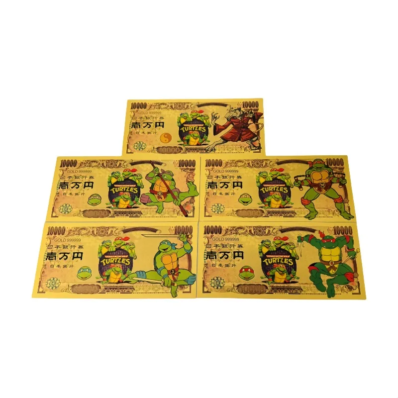 

5 Types Hot Sale Teenage Mutant Ninja Turtles Banknote Anime Gold Banknote in 24k Gold Plated For Collection