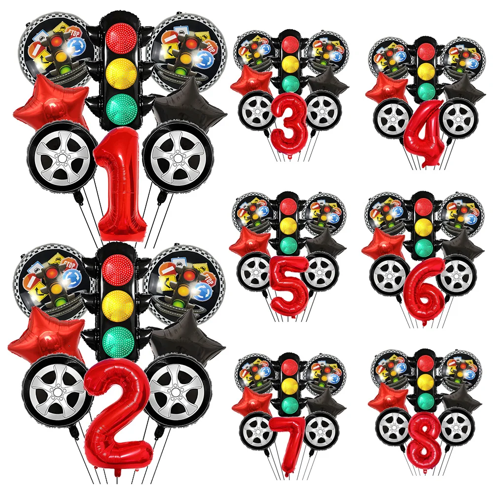 Lighting Mcqueen Birthday Decor - レーシングカー風船キット 信号機風船 レーシングカーホイールタイヤ風船 子供 男の子 1-9歳