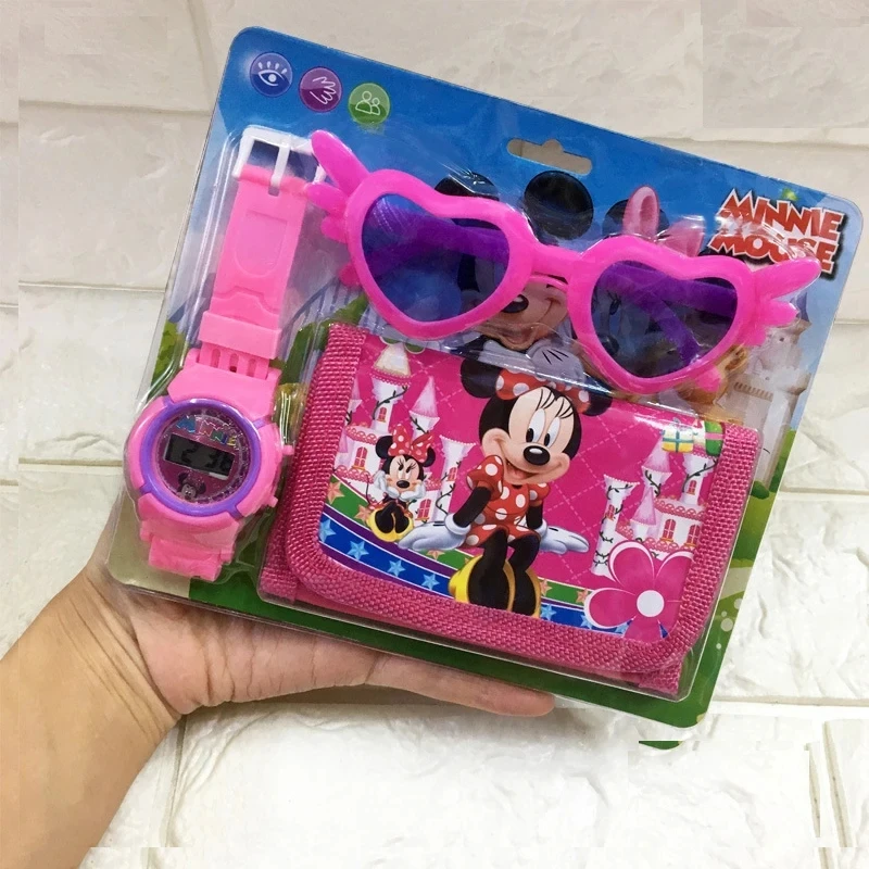 New Disney animation Frozen watch Minnie doll children\'s wallet watch glasses toys set cartoon Mickey watch boys girls gift