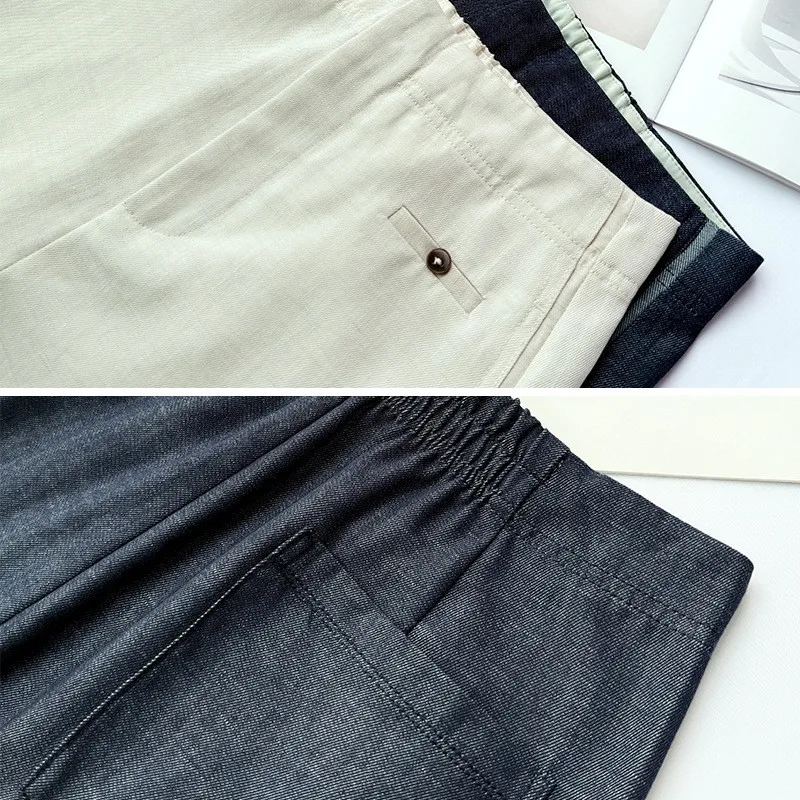 High Waist Linen Straight Leg Pants Women's Summer Lightweight Drapey Premium Feeling Denim Blue Wide Leg Western Pants Anti-...