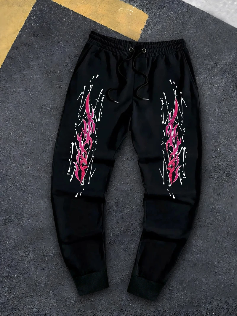 

Осень-зима 2025: мужские спортивные штаны с пламенным принтом, свободные высококачественные роскошные брюки для мужчин и женщин в тренажерном зале