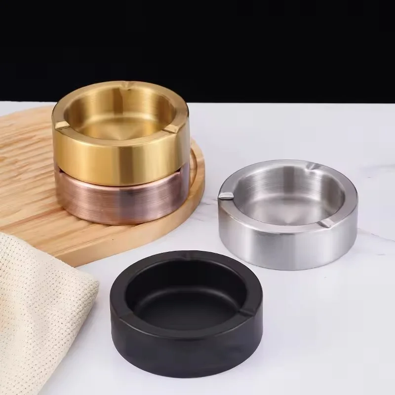 Stainless steel ashtray, windproof and shockproof, household desktop ashtray, creative restaurant stainless steel ashtray