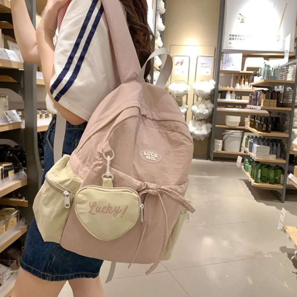 Lightweight Nylon School Backpack Trendy Cute Schoolbag Waterproof Large Capacity Shoulder Bag Commuting