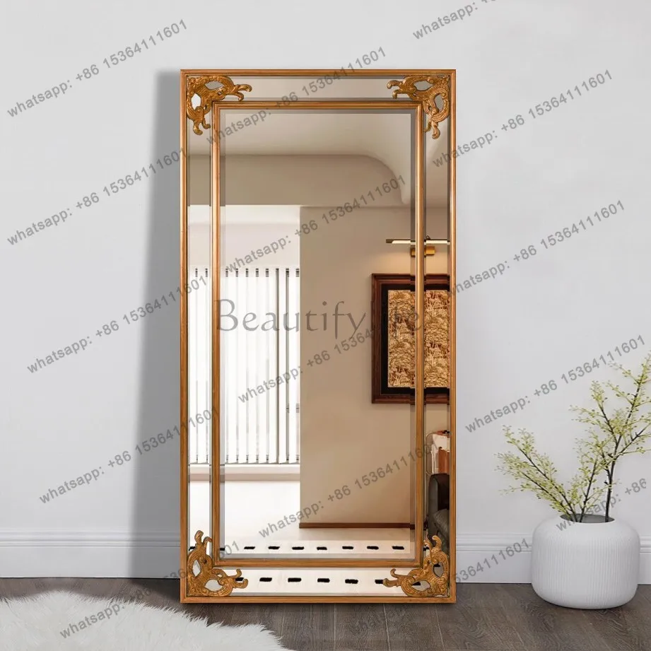 French retro carved frame floor mirror light luxury court full body mirror home