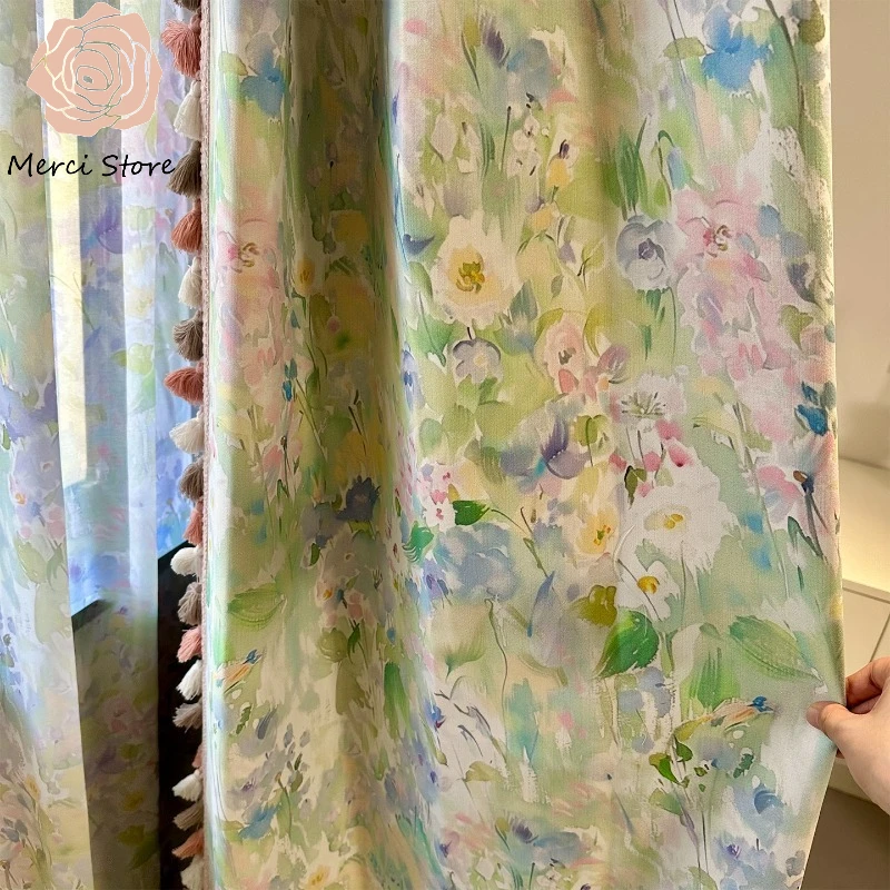 

Forest Pastoral Monet Garden Green Blackout Sunscreen Curtains for Living Room Bedroom Balcony Custom Thermal Insulated Drapes
