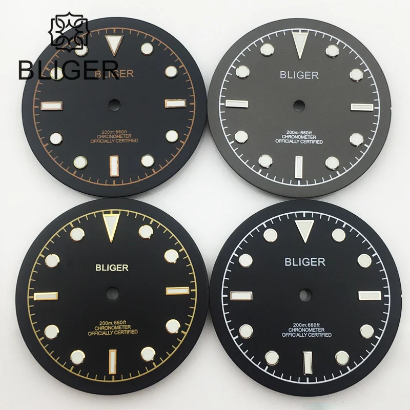 BLIGER 33mm Watch Dial  Black Grey Dial Green Luminous Fit NH35 NH36 MingZhu2813MIYOTA8215PT5000 Movement Fit 43mm Watch Case