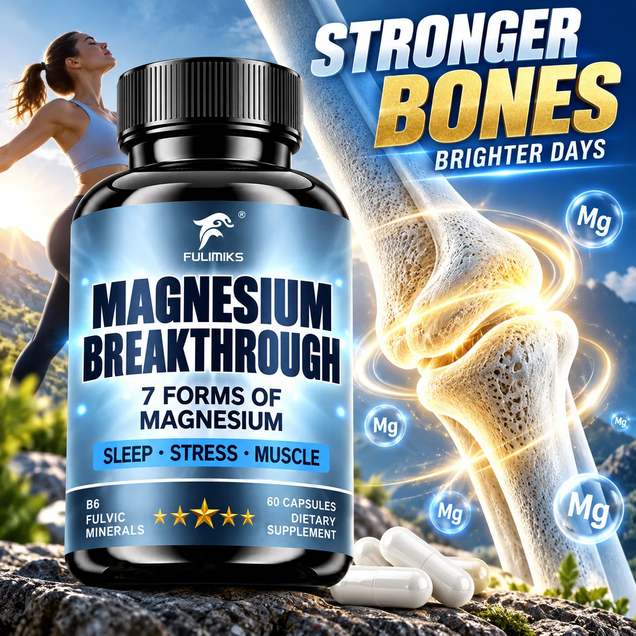 7 Forms Magnesium Capsules with Vitamin B6 & Minerals, Support Relaxed Muscle, Calm Mood & Better Sleep, Heart Bone & Gut Health