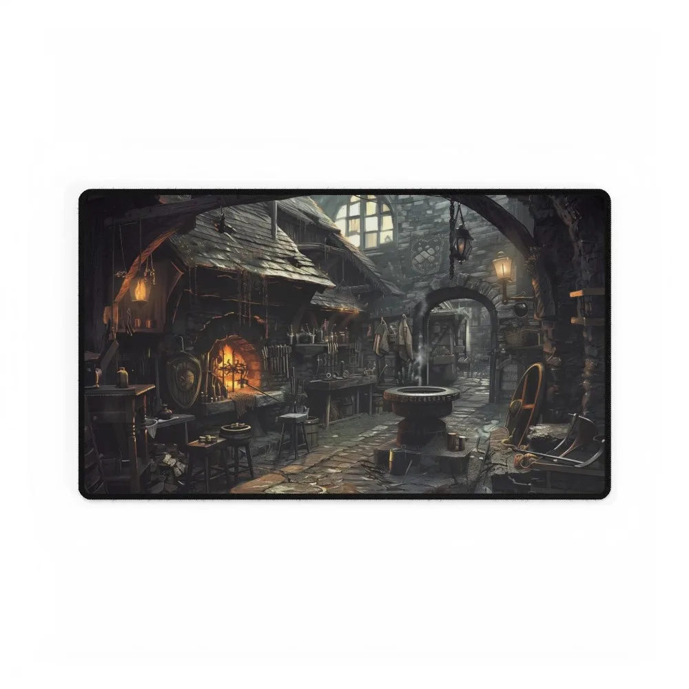 Medieval Blacksmith Shop - Custom Playmat for DND and Other TCG/CCG Games - Gamer Gifts, Trading Card Game Accessory