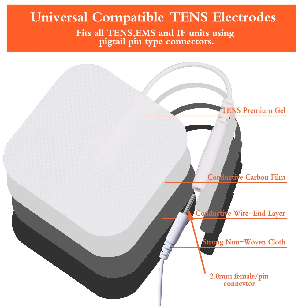 10/20/50/100PCS 전극 패드 4×4cm/5×5cm 펄스 침술 EMS 근육 자극기 스티커 용 TENS 마사지 전극 패치