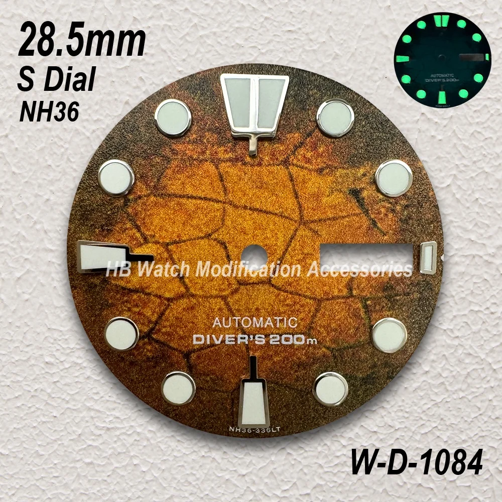 28.5mm Diving S Dial Fit NH35/NH36/4R/7S Movement C3 Green Luminous Tree Leaves Dial Mechanical Watch Modification Accessor