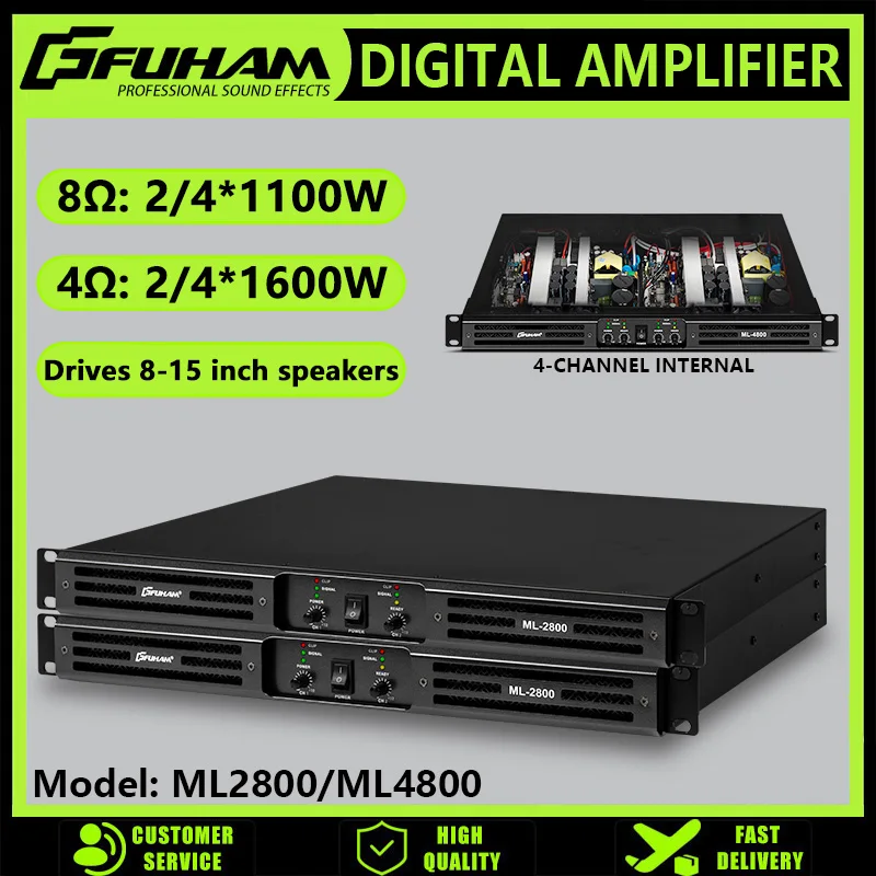 FUHAM ML2800 Digital Power Amplifier 2x1100W 8Ω 2/4 Channel DJ Subwoofer Amplifier Speaker power Amplifier