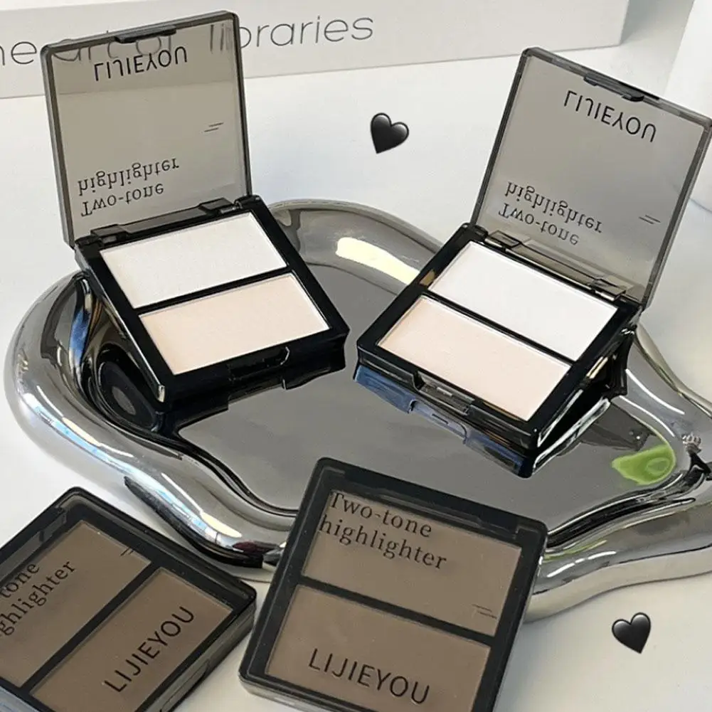 Iluminador e Contorno em Pó para o Rosto, Textura em Duas Cores, Iluminador Natural, Sombra Matte para o Nariz, Cosméticos de Maquiagem ﻿