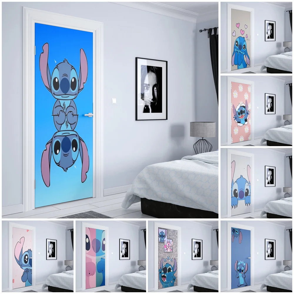 Disney Classic Anime Lilo & Stitch Stitch Door sticker Home Room Decoration graffiti Aesthetic Wall Sticker Nursery Kids Room