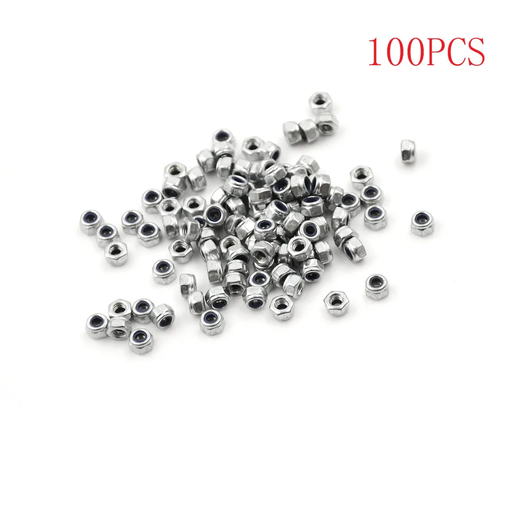 1/100Pcs Silver Tone M3 x 0.5mm Stainless Steel Nylock Nylon Insert Hex Lock Nuts Seven star plum blossom hand twisted nut