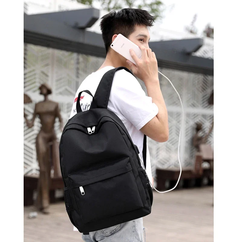 Black Backpack Men High School Bag for Boys Teenage Durable Nylon Usb Charging Back Pack College Student Bagpack