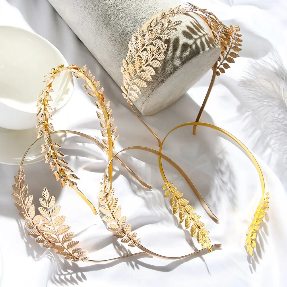 Bridal Hair Accessories Hair Bands Korean Gold Leaves Wreath Vintage Pearl Wedding Tiara Headband Women Girls Hair Crown