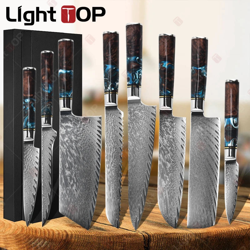 

Ultra-sharp Chopper Boning Knife Japanese Chef's Knives Damascus Steel Meat Butcher's Cleaver Bread Slicing Kitchen Knife Set