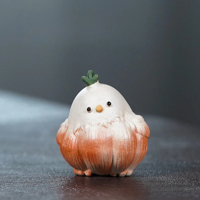 

LTT purple sand tea pet garlic bird ornament creative handmade sculpture chicken tea set