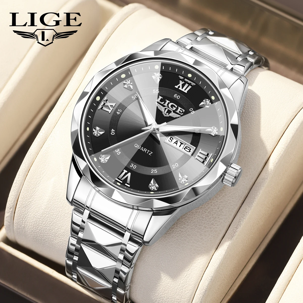LIGE 남성용 손목시계 비즈니스 정장 야광 남성 스포츠 시계 방수 패션 시계 날짜 표시 고급 쿼츠 시계 남성용+박스