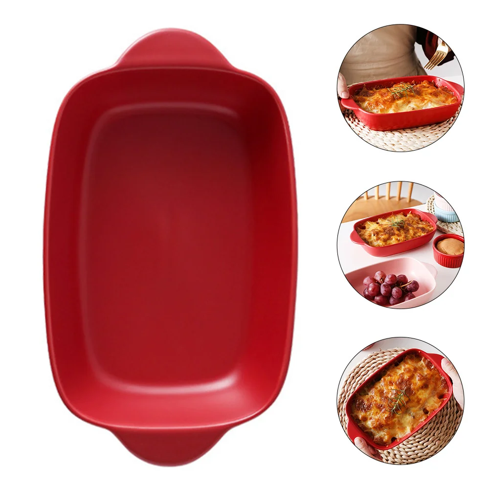 

Ceramic Double Handles Baking Tray Heat Resistant Odorless Practical Household Bakeware Kitchenware Ceramics Bakeware