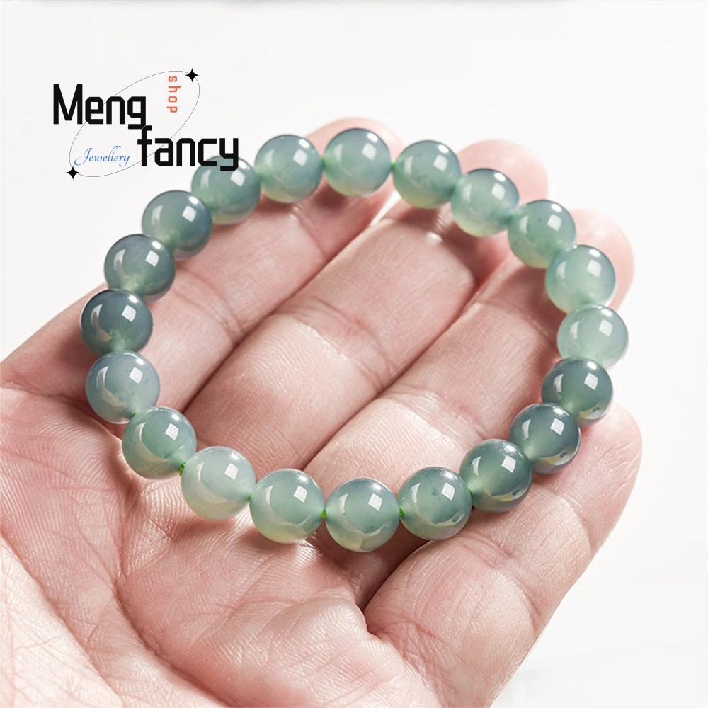 سوار الماء الأزرق الجاديت الطبيعي من الدرجة A، سوار من خرز اليشم من النوع الجليدي للرجال والنساء، اليشم الراقية كهدية أنيقة