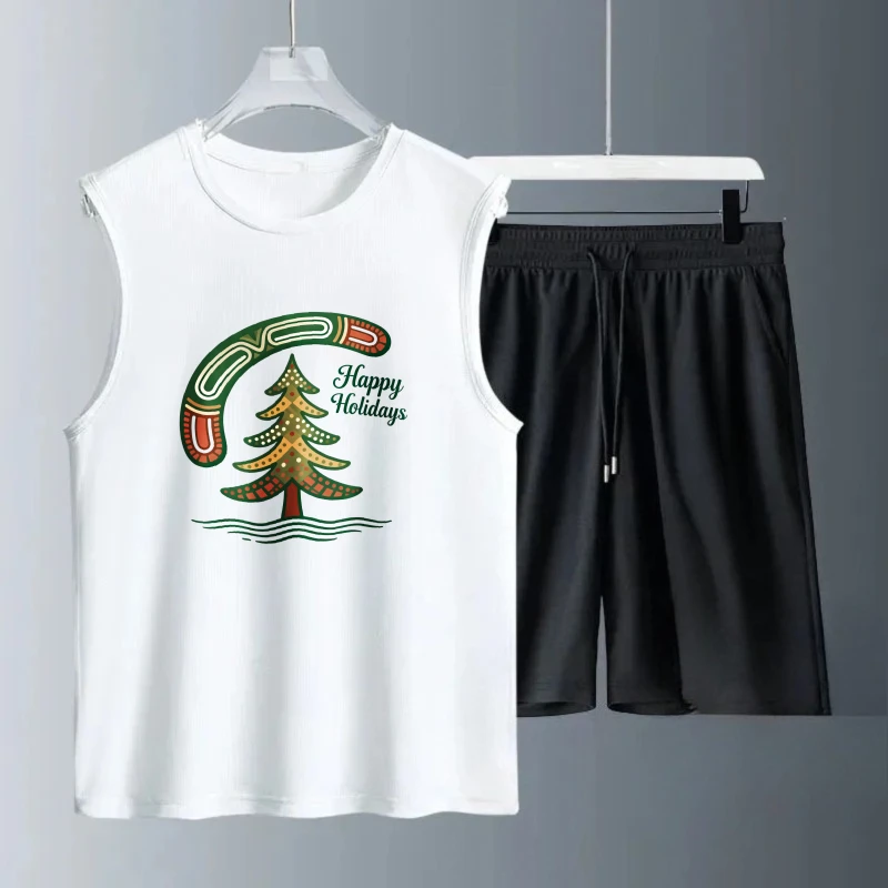 أطقم قمصان بدون أكمام للرجال بأكمام قصيرة + شورت مجموعة ملابس رجالية عصرية ملابس كرة قدم بوليستر قابل للتنفس #1