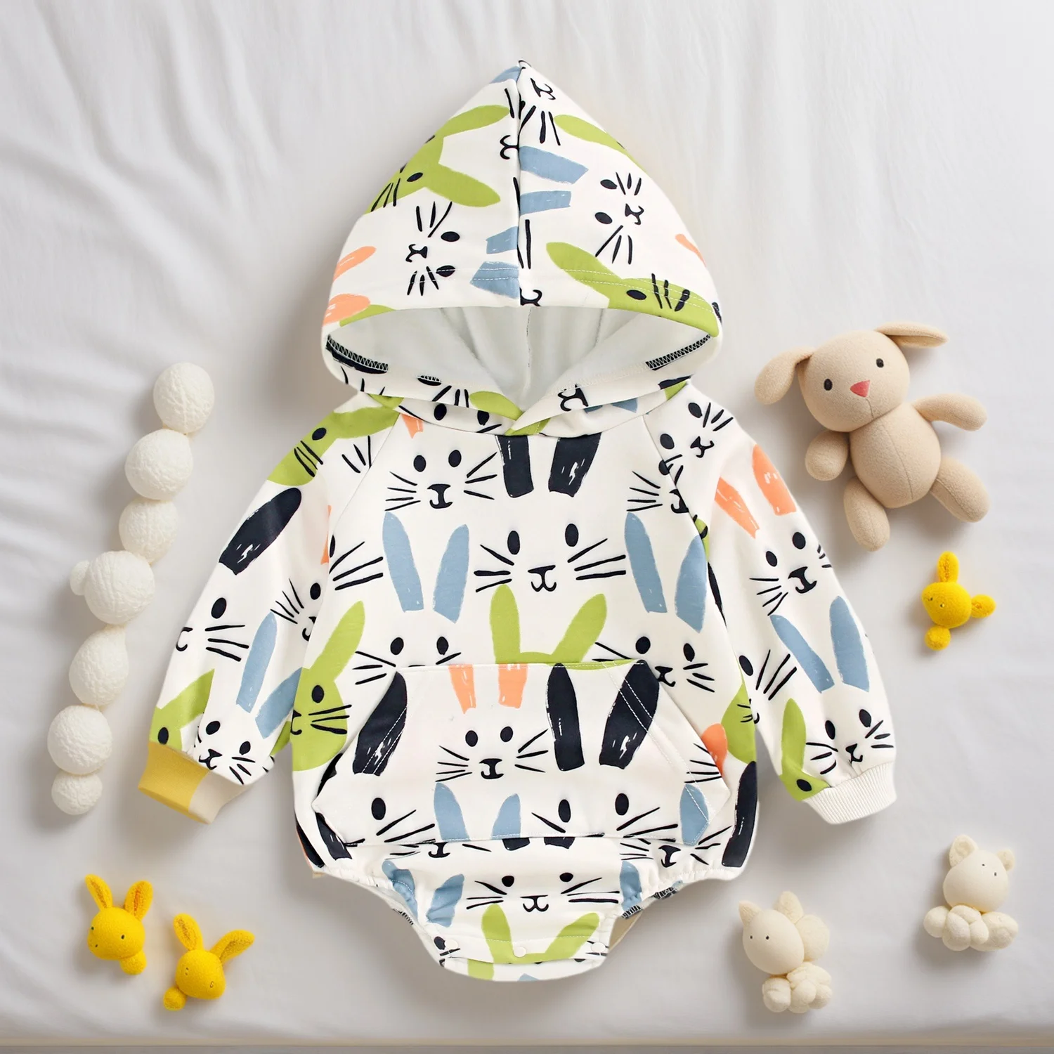 

Милые зимние теплые боди с длинным рукавом для младенцев с принтом кролика