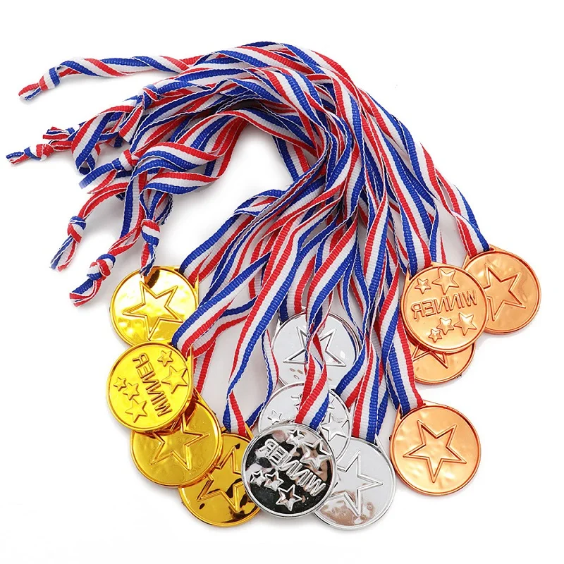 20Pcs Kids Gold Plastic Winner Award Medals Olympic Style Winner for Sports Competition Talent Show Birthday Party Favors