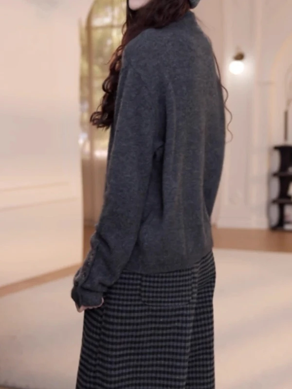 Ele f High Ne Knitted Sweater Women's Loose Long Sve Autumn Winter plus Size Slimming Versatile Design Casual Wear