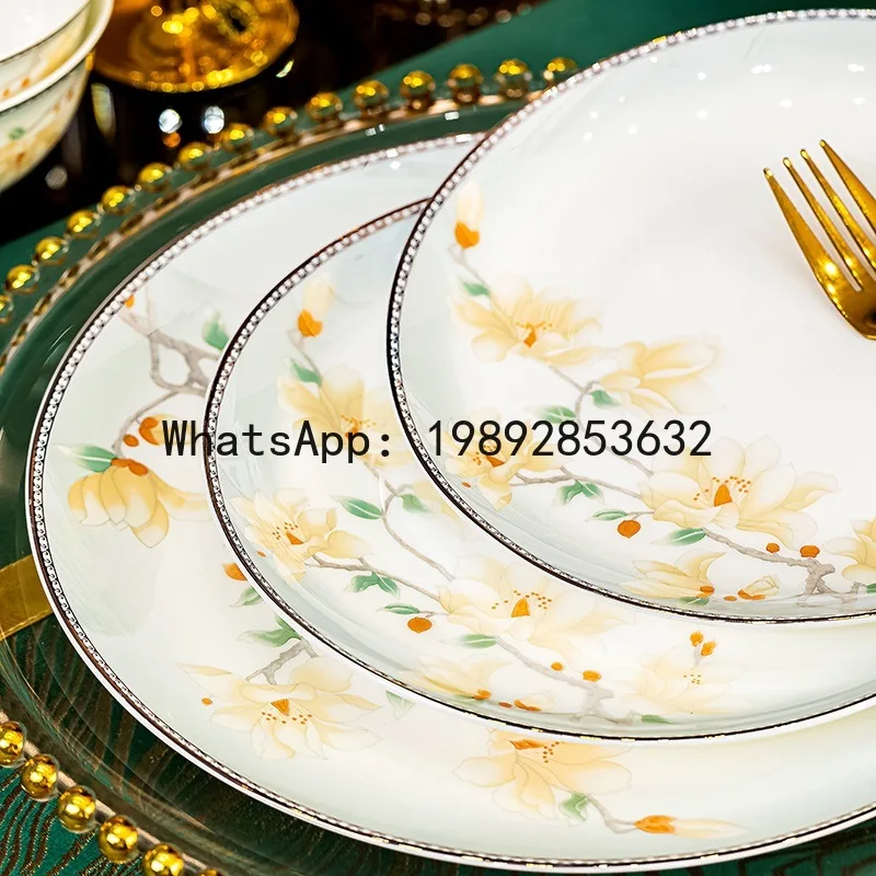 

x-14 ceramic dinnerware set - complete gift set with bowls, plates, and saucers - bone china bowl and chopstick set