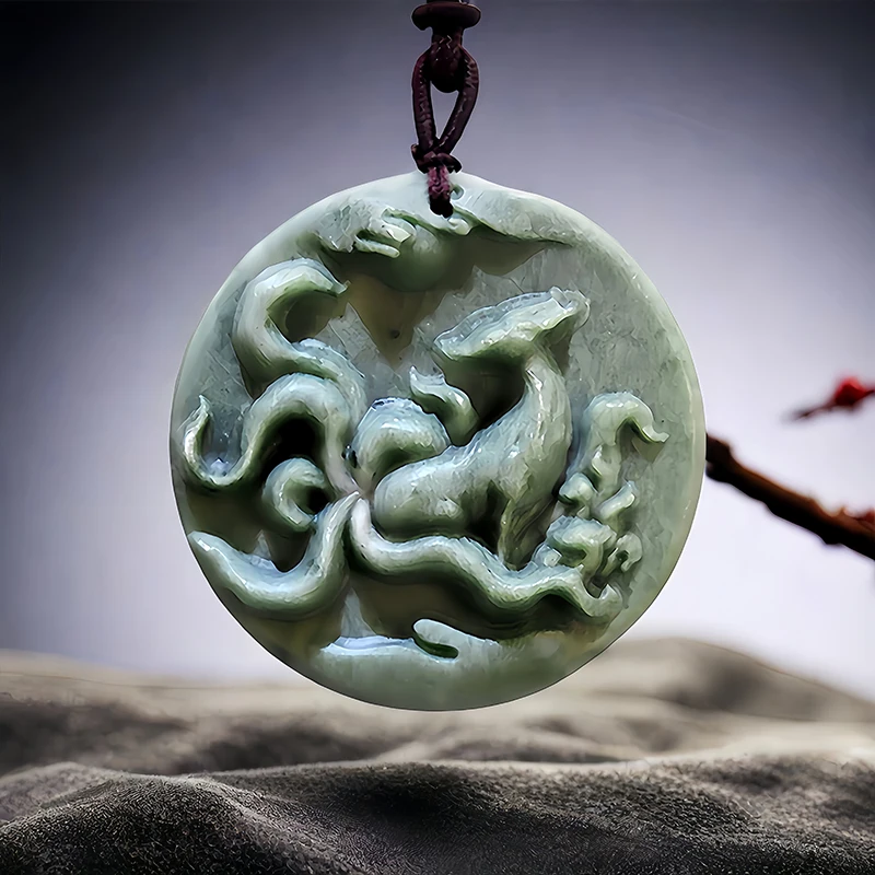 Natural Real Jade Fox Pendant Necklace Amulet Gifts for Women Men Carved Jewelry Stone Accessories Chinese Luxury Talismans