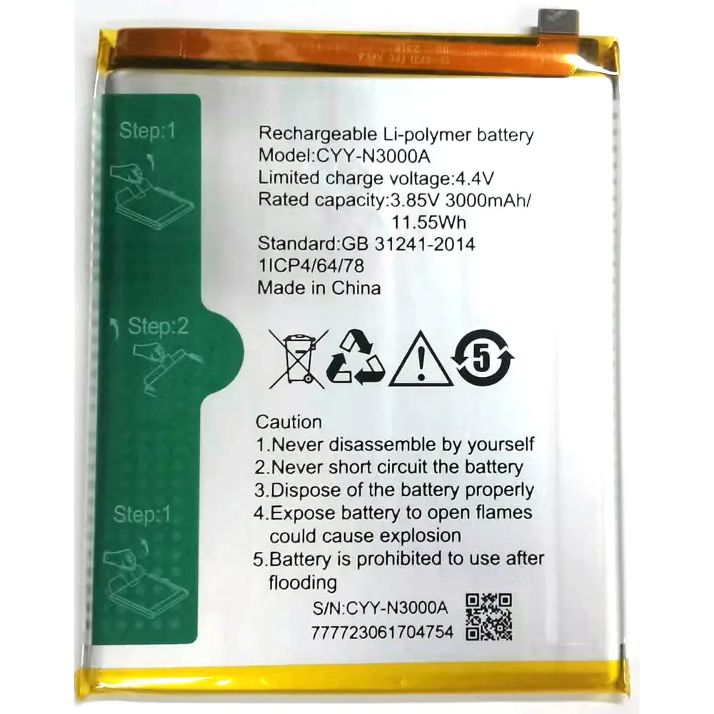 

3,85 В 3000 мАч Высокое качество CYY-N3000A оригинальный сменный литий-ионный полимерный аккумулятор для мобильного телефона 1ICP4/64/78