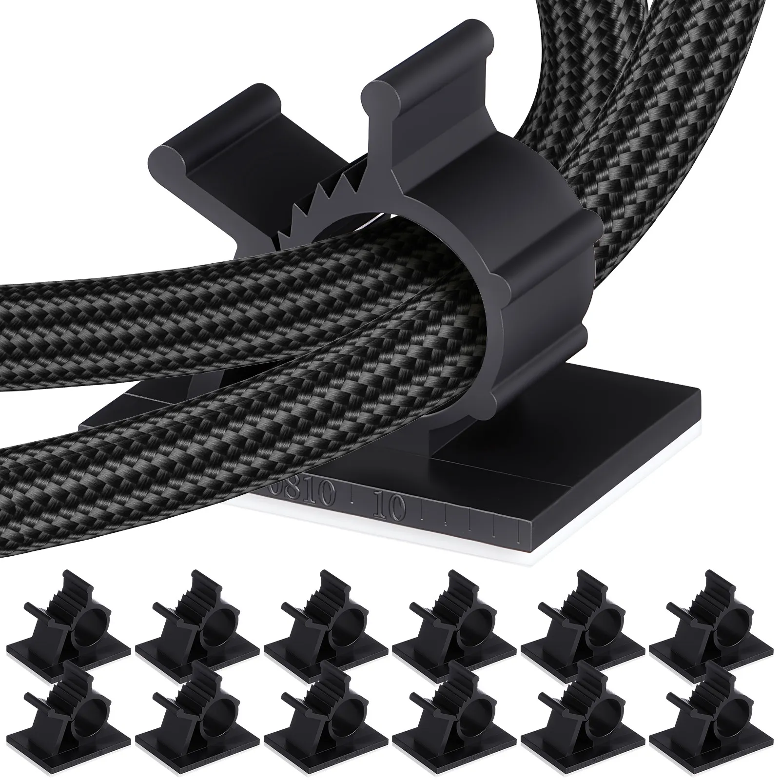 100Pcs Black Plastic Cable Clips for Desk Wire Management Adhesive Backed Cable Organizer Clips Strong Peel and Stick Wire