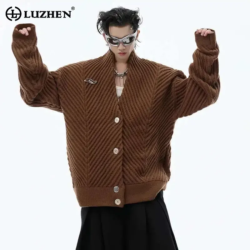 

LUZHEN Retro Men's Casual Loose Knitted Soft Thread Sweater Of Screw Design Personalized Streetwear Jackets Tops Thermal JY4646