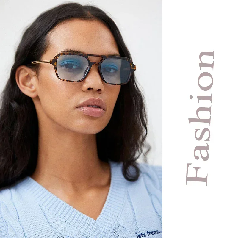 Small Frame Square Sunglasses Woman Brand Designer Fashion Luxury Sun Glasses Female Vintage Hollow Leopard Blue Oculos De Sol