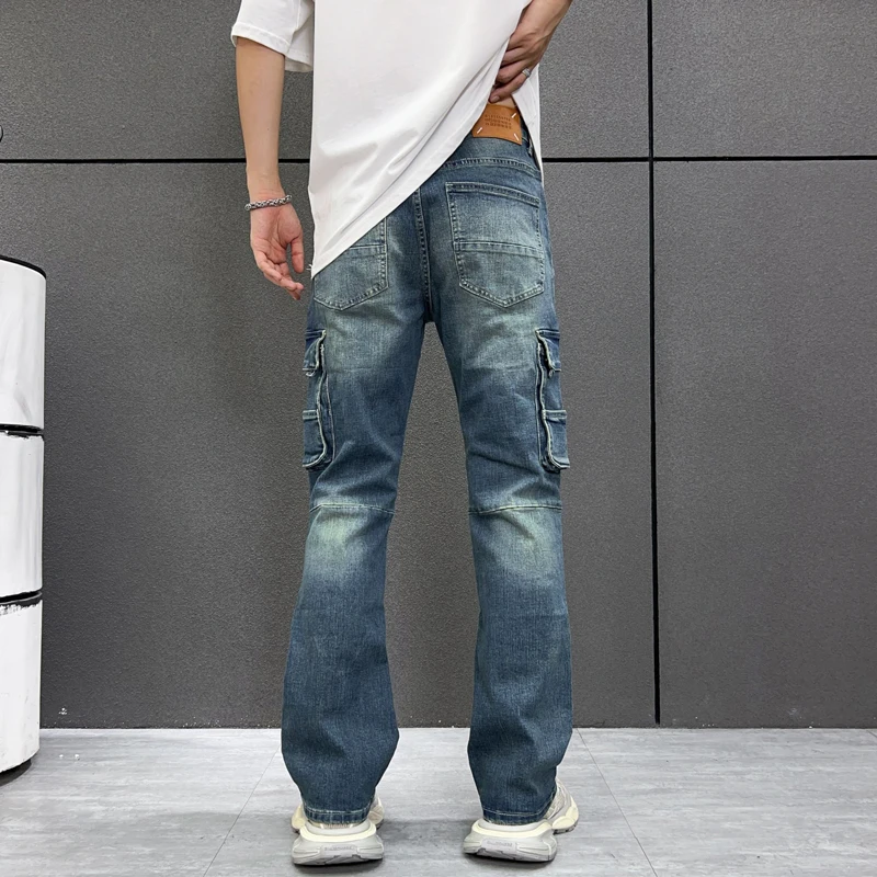 Nuovi jeans da uomo di alta qualità moda abbigliamento da lavoro tasche multiple pantaloni larghi in denim lavato da coppia casual in cotone dritto