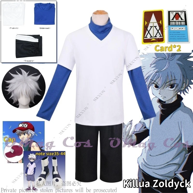 Killua Zoldyck คอสเพลย์เครื่องแต่งกาย Hunter T เสื้อชุดวิกผมฮาโลวีนผู้หญิง Man รองเท้าหมวกทุกวันชุดของขวัญ Party Killua