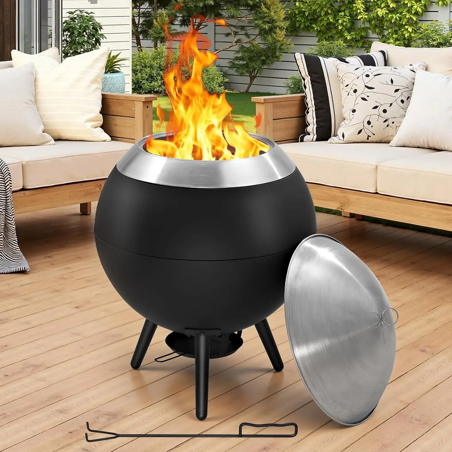 20 Inch Smokeless Firepit, Outdoor Smokeless Fire Pit with Grill, Waterproof Lid and Bag, 2 in 1 Fire Pits for Outside Wood Burn