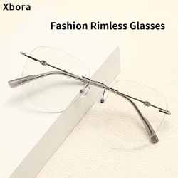 Women's New Frameless Big Face Slim Polygonal Comfortable Glasses Frame Men's Casual Metal Frameless Prescription Glasses 18260
